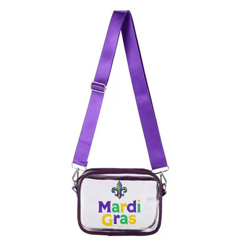 Mardi Gras Clear Crossbody Bag with Purple Strap (Each)