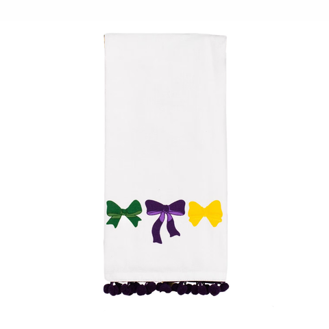 Mardi Gras Jeanne Bow Pom Pom Hand Towel (Each)