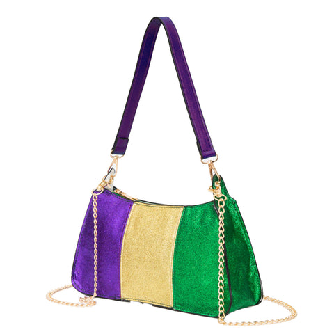 Mardi Gras Glittered Shoulder Crossbody Bag (Each)