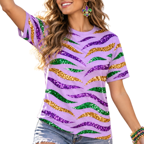 Mardi Gras Sequin Tiger Stripe T-Shirt (Each)