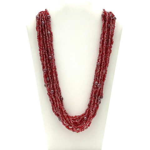 27" Cherry Red Glass Bead Necklace (Dozen)