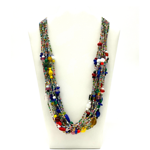 27" Multi Color Glass Bead Necklace (Dozen)