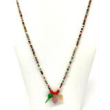27" Multi Color with Leaves Glass Bead Necklace (Dozen)