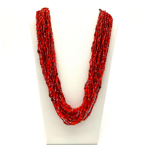 27" Red Glass Bead Necklace (Dozen)