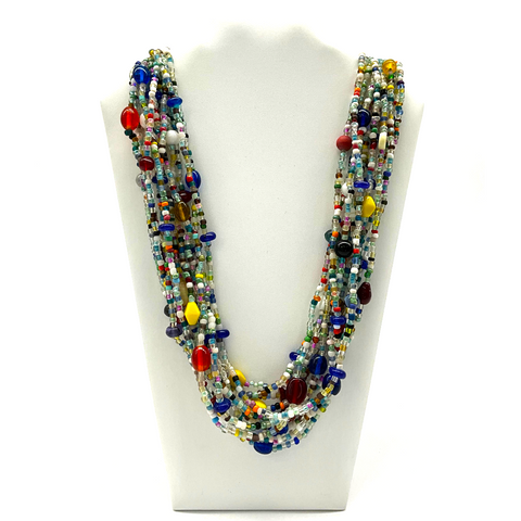 27" Multi Color Glass Bead Necklace (Dozen)