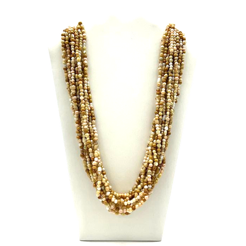 27" Light Brown and White Glass Bead Necklace (Dozen)