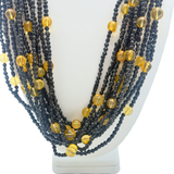 27" Black Glass Bead Necklace with Yellow Bead Inserts (Dozen)
