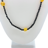 27" Black Glass Bead Necklace with Yellow Bead Inserts (Dozen)