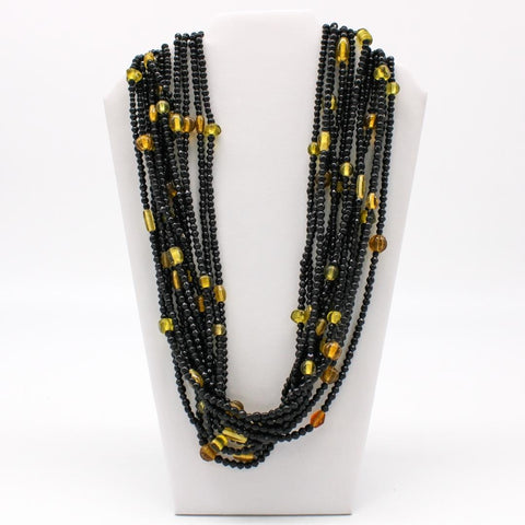 27" Black Glass Bead Necklace with Yellow Bead Inserts (Dozen)