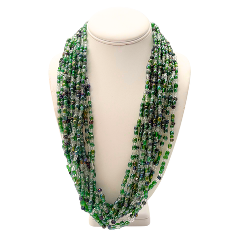 27" Clear and Green Glass Bead Necklace (Dozen)