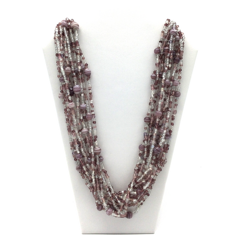 27" Clear and Lilac Glass Bead Necklace (Dozen)