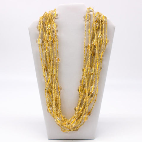 27" Clear and Yellow Glass Bead Necklace (Dozen)
