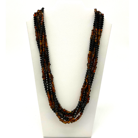 27" Black and Golden Glass Bead Necklace (Dozen)