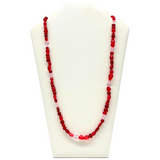27" Clear and Red Glass Bead Necklace (Dozen)