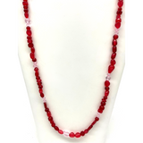 27" Clear and Red Glass Bead Necklace (Dozen)