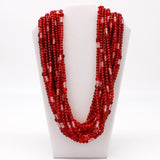 27" Clear and Red Glass Bead Necklace (Dozen)