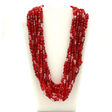 27" Clear and Red Glass Bead Necklace (Dozen)