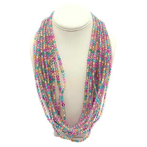 27" Pink and Green and Clear Glass Bead Necklace (Dozen)
