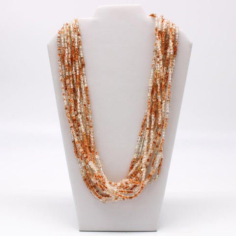 27" Clear and Light Orange Glass Bead Necklace (Dozen)