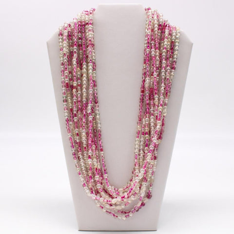 27" Clear and Pink Glass Bead Necklace (Dozen)