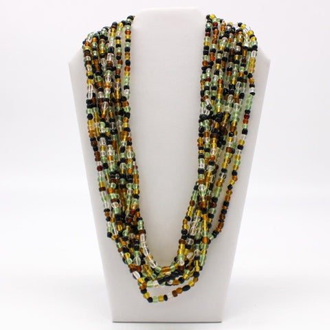 27" Brown, Yellow, Clear and Green Glass Bead Necklace (Dozen)