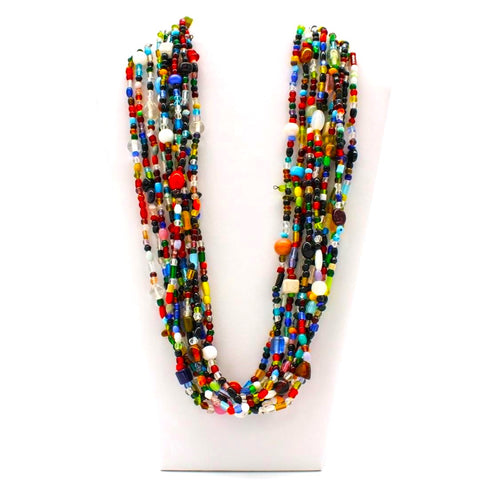 27" Multi Color Glass Bead Necklace (Dozen)