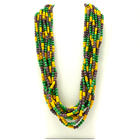 27" Purple and Green and Gold Glass Bead Necklace (Dozen)