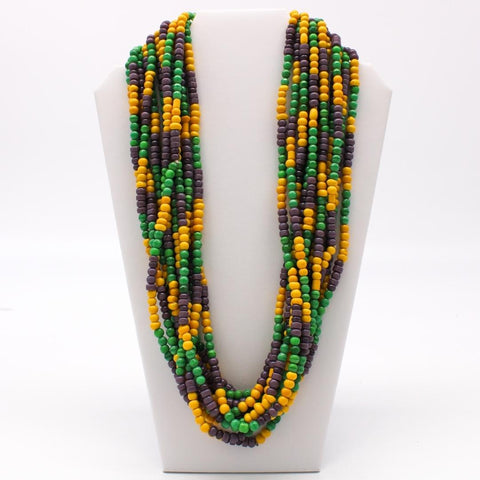 27" Purple and Green and Gold Glass Bead Necklace (Dozen)