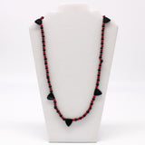 27" Bright Hot Pink and Black with Black Triangles Glass Bead Necklace (Dozen)