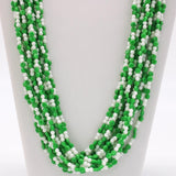 27" White and Green Glass Bead Necklace (Dozen)