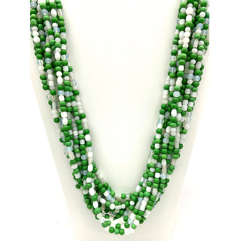 thumbnail interactive-video image 1 of 18" Green Agate Pendant Necklace – 5-Strand White Pearl & Green Crystal Chain 1 of 4