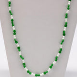 27" White and Green Glass Bead Necklace (Dozen)