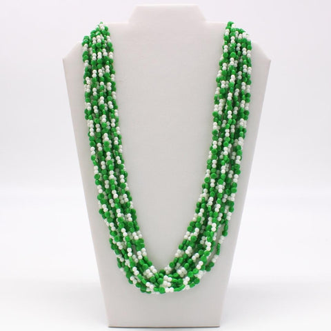 27" White and Green Glass Bead Necklace (Dozen)