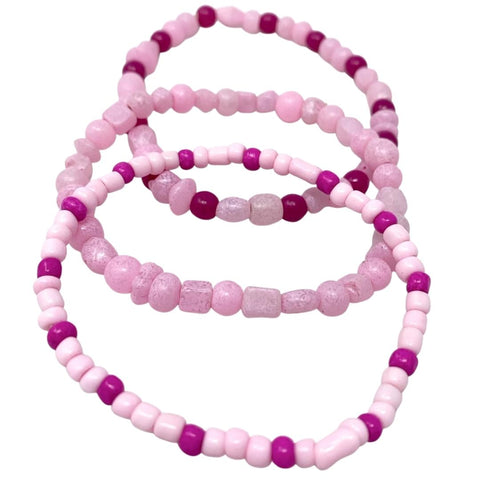 7" Hot Pink and Light Pink Glass Bead Bracelet (36 Pieces)