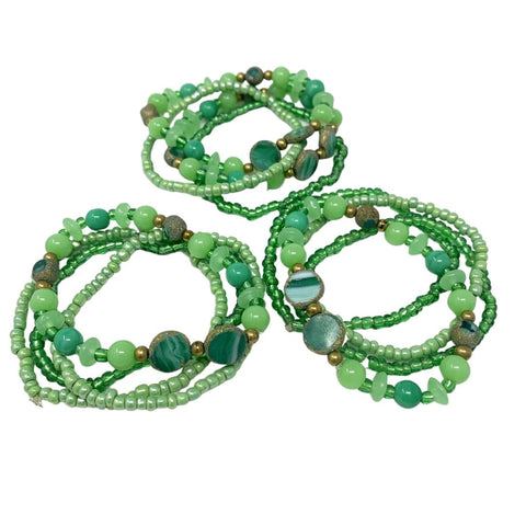 7" Green Multi-Stone Glass Bead Bracelet (Dozen)