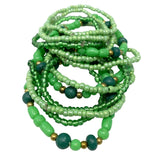 7" Multi Green Stones Glass Bead Bracelet (Dozen)