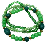 7" Multi Green Stones Glass Bead Bracelet (Dozen)