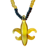 26" Fleur de Lis Glass Pendant Necklace with Glass Black and Gold Beads (Each)