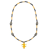 26" Fleur de Lis Glass Pendant Necklace with Glass Black and Gold Beads (Each)