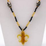 26" Fleur de Lis Glass Pendant Necklace with Glass Black and Gold Beads (Each)