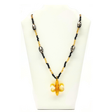 26" Fleur de Lis Glass Pendant Necklace with Glass Black and Gold Beads (Each)