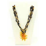 26" Fleur de Lis Glass Pendant Necklace with Glass Black and Gold Beads (Each)