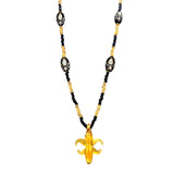 26" Fleur de Lis Glass Pendant Necklace with Glass Black and Gold Beads (Each)