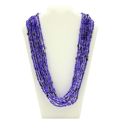 Blue Glass Bead with Large Clear Glass Bead Necklace (Dozen)