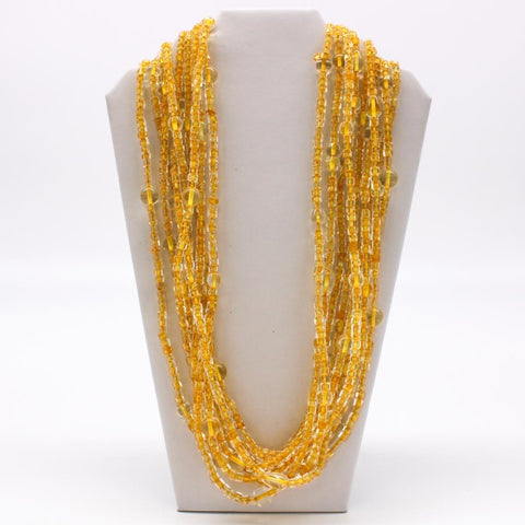 27" Golden Yellow Glass Bead with Large Clear Glass Bead Necklace (Dozen)