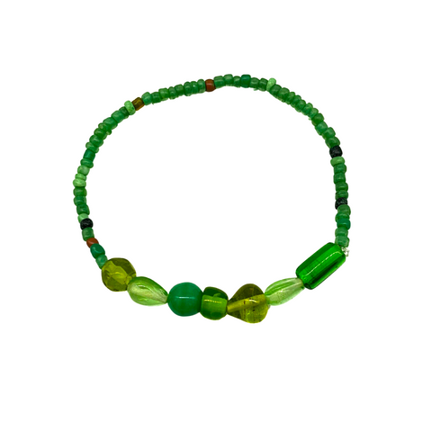 7.5" Multi Green Color Small Glass Beads Bracelet (Dozen)