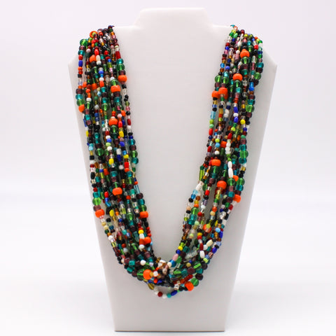 27" Orange and Teal Multi Glass Bead Necklace (Dozen)
