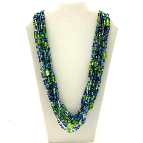 27" Blue and Green Glass Bead Necklace (Dozen)