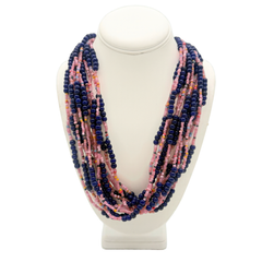 27" Blue and Mauve Glass Bead Necklace (Dozen)