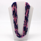 27" Blue and Mauve Glass Bead Necklace (Dozen)